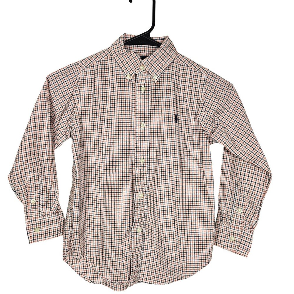 Vintage Boys Ralph Lauren Checkered Button-Down Long Sleeve Shirt Size 6 Cotton